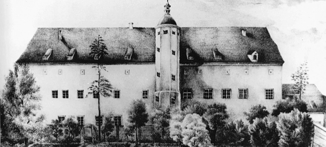 Nordfassade des Lutherhauses, Lithografie von Eduard Dietrich, um 1826 - 1829